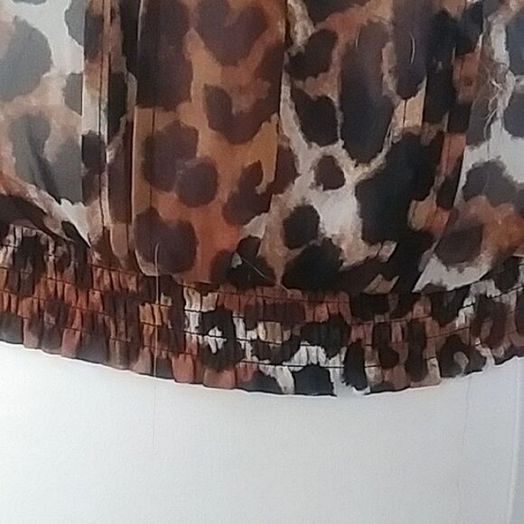 Express Blouse Top Y2K Frilly Flutter Leopard Cheetah Feminine Chiffon S… - Picture 5 of 13